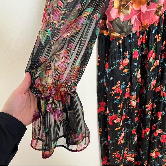 Whimsigoth Sheer Floral Long Sleeve Midi Dress Romantic Garden Style - Picture 5 of 15